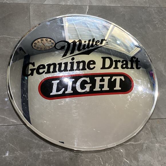 Miller Genuine Draft Light Beer Mirror Round Bar Mancave Sign Wall Decor 26” - Picture 1 of 10